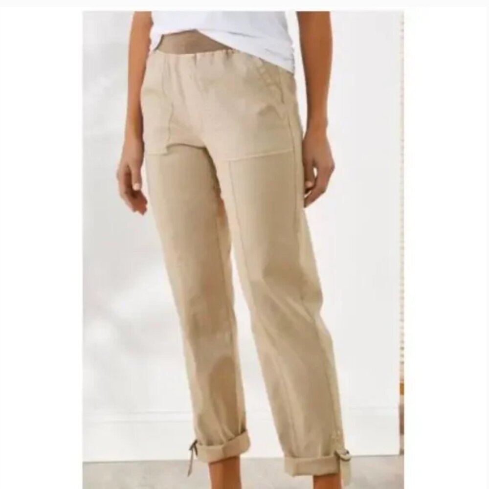 Soft Surroundings size 1X Tan Cream Rolled Hem Pull-on Medina Pants Gorpcore